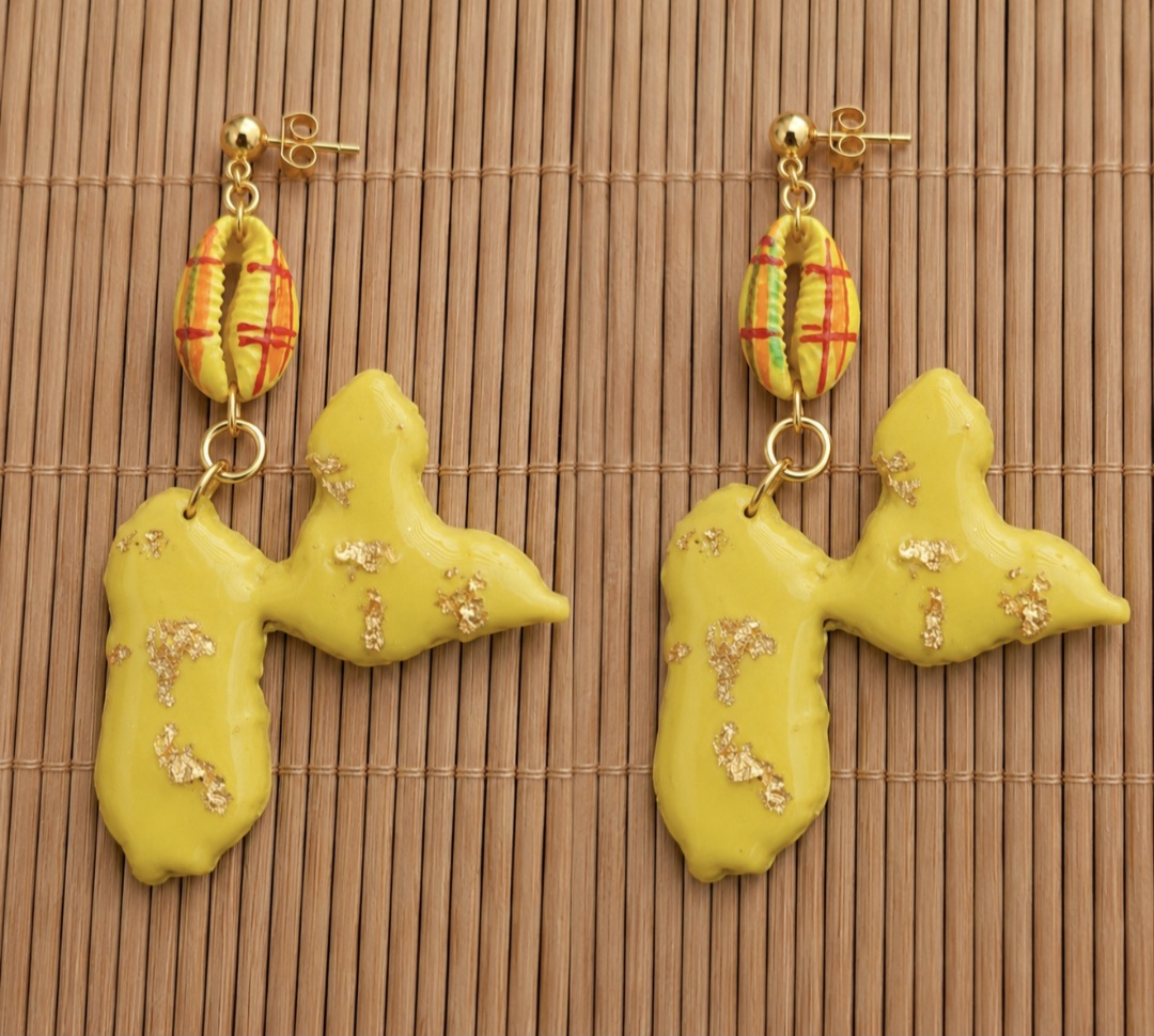 Boucles d'oreilles Guadeloupe et Cauri madras soleil