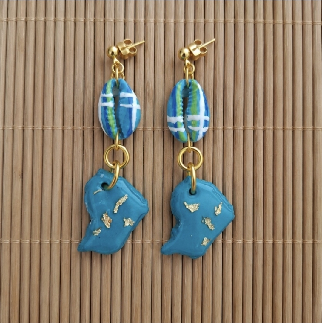 Boucles d'oreilles Guyane et Cauri madras Azur