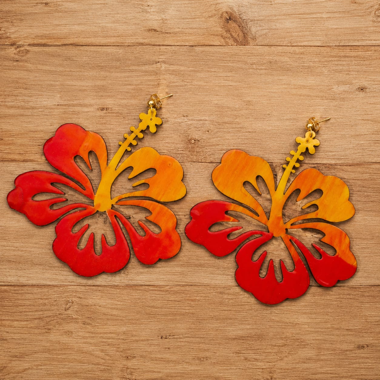 Boucles d'oreilles XL en bois Hibiscus