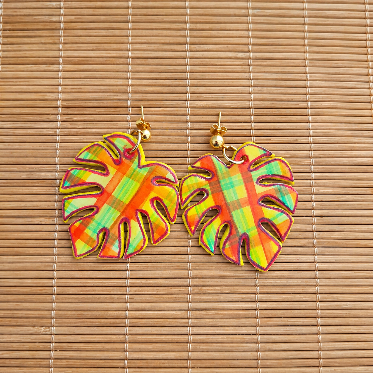 Boucles d'oreilles Monstera Madras Soleil