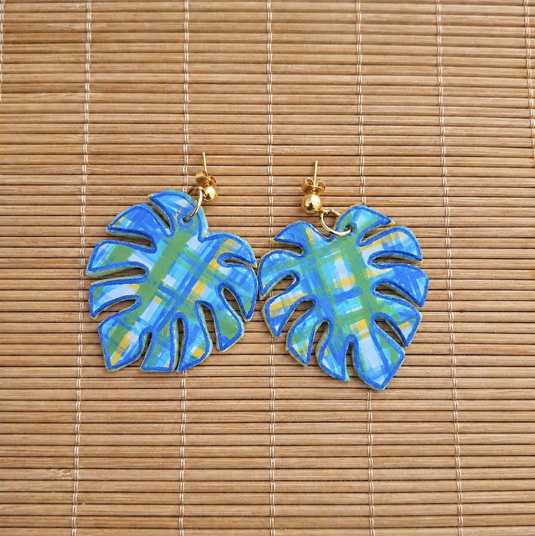 Boucles d'oreilles Monstera Madras Lagon