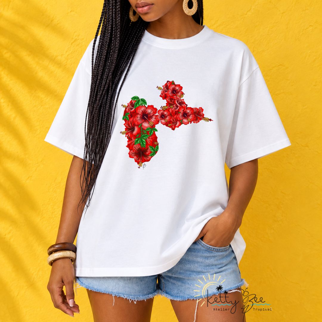 T-shirt imprimé Gwada Hibiscus Rouges