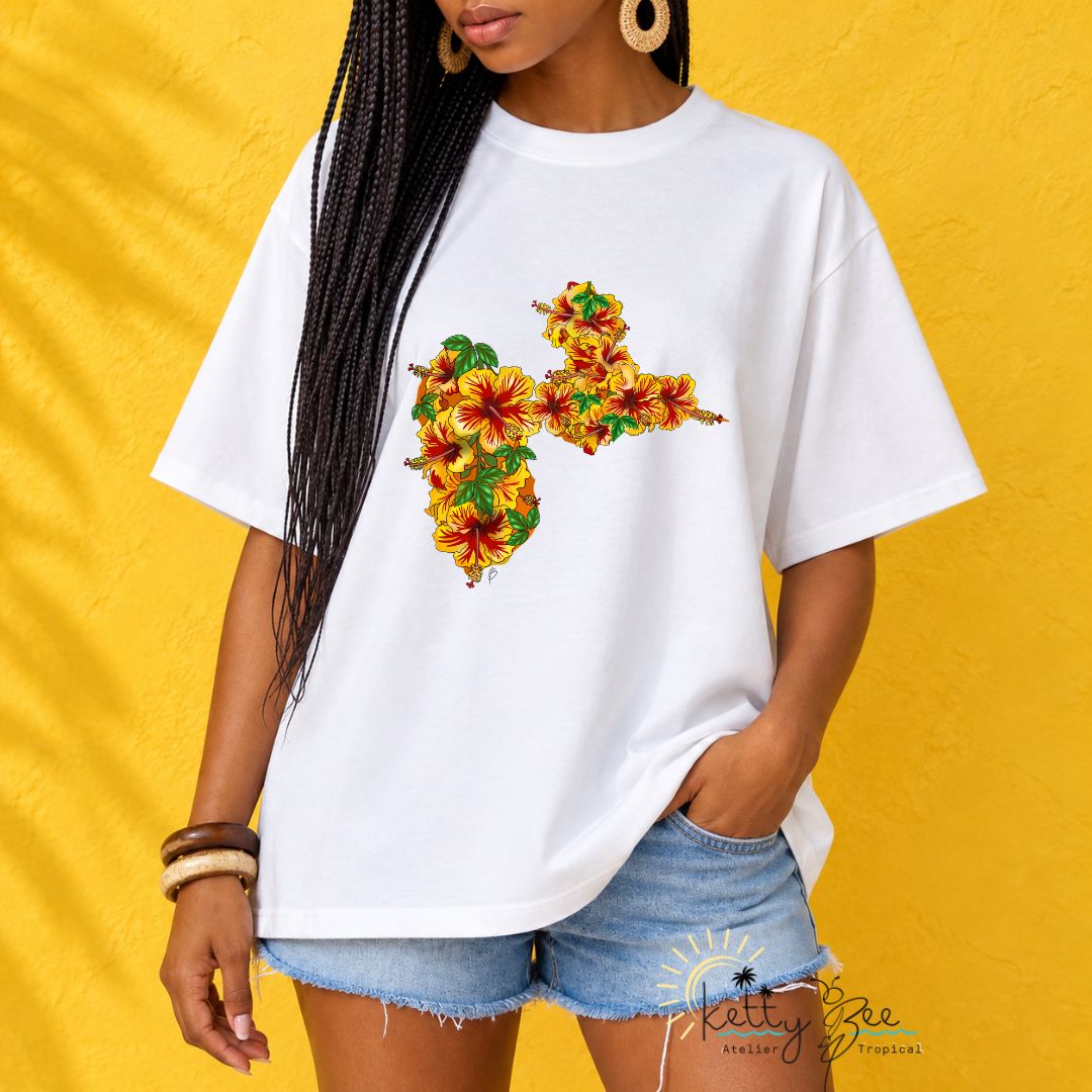 T-shirt imprimé Gwada Hibiscus Jaunes